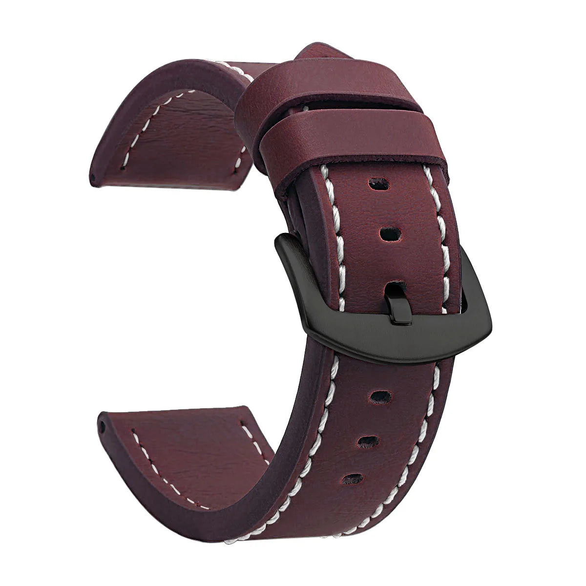 Ansoff SAMCO sport vintage leather watch band with stainless steel buckle in 18mm, 20mm, 22mm, or 24mm sizes on a watch strap.