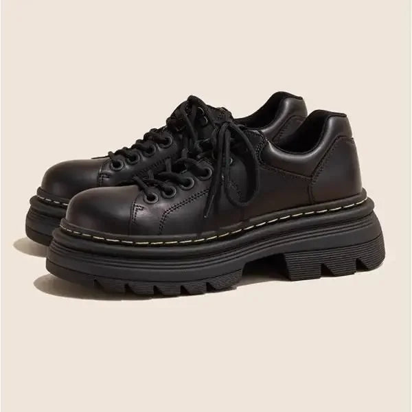 Ansoff women's derby shoes in brown leather with fur lining, round toe, platform sole, casual loafer style for autumn wear.