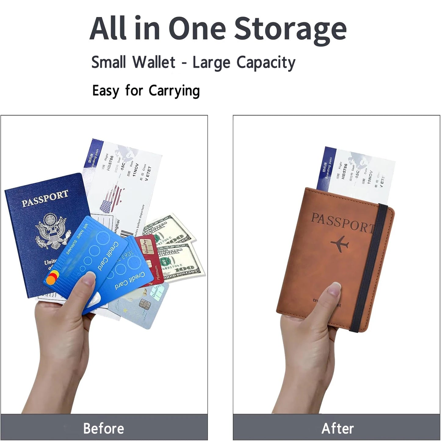 Ansoff passport holder for travel essentials, black wallet case with multiple compartments, designed for women and men.