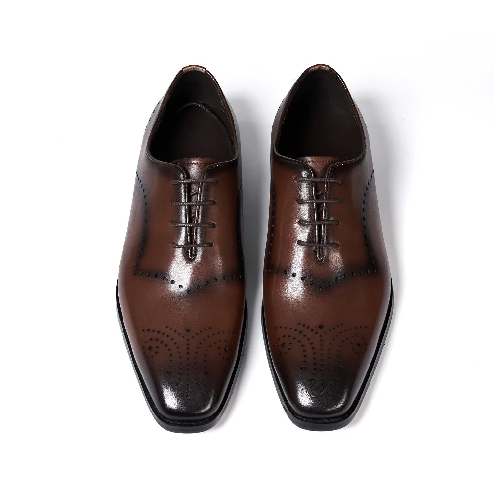 Ansoff men's Italian brogue oxford shoes in genuine leather with lace-up design, ideal for formal weddings, office, and dress occasions.
