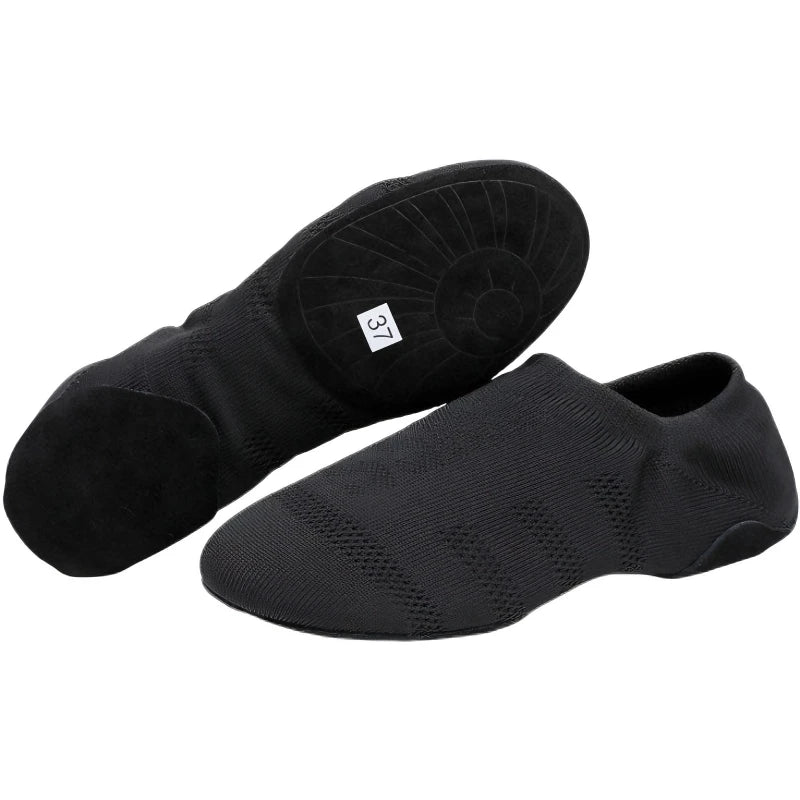 Ansoff women's dance shoes with knitted upper, soft sole, low heel, suitable for ballet, jazz, ballroom, and Latin dance training.