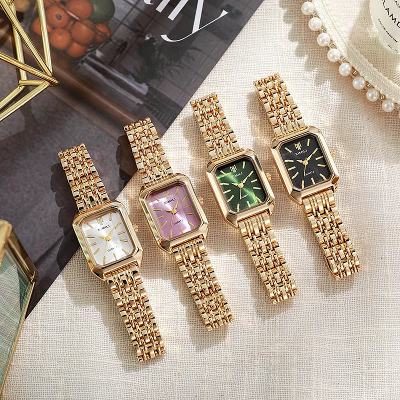 Women Watches Business Luxury Ladies Fashion Quartz Watch Simple Scale Square Quality Gold Plated Stainless Steel Folding Clock - Acros
