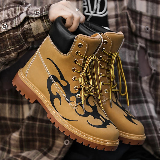 Ansoff men's British style leather ankle boots with motorcycle design, high-quality black leather, unisex fashion footwear.