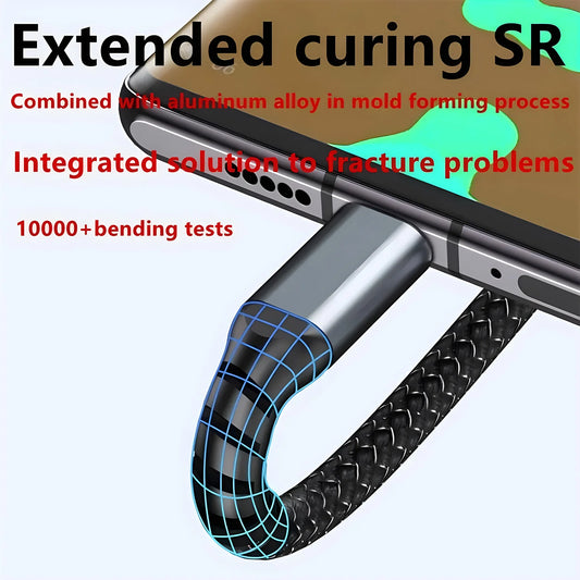 100W Fast Charging Cable Multi Charger Cable Nylon Braided Multiple USB Universal 3 in 1 Charging Cord Adapter with Type-C Micro - Acros