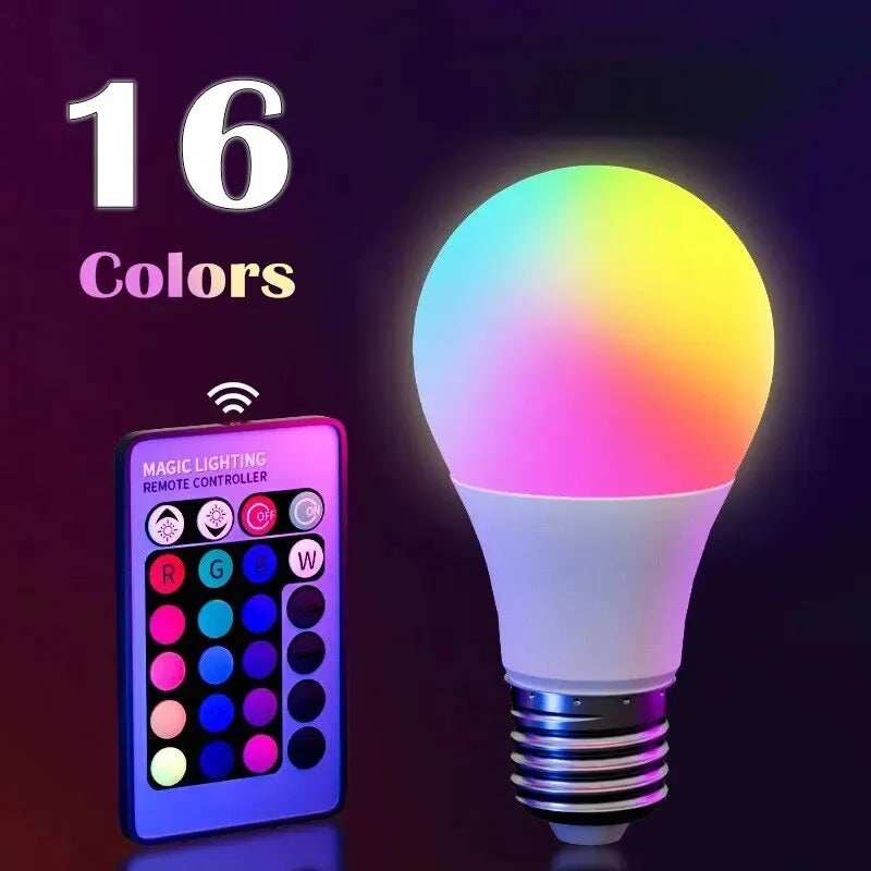 16 Colors RGB Bulb LED Multicolor Bulb E27 220V Household Lighting Dimmable 24 Key Remote Control Smart Lamp Atmosphere Light - Acros
