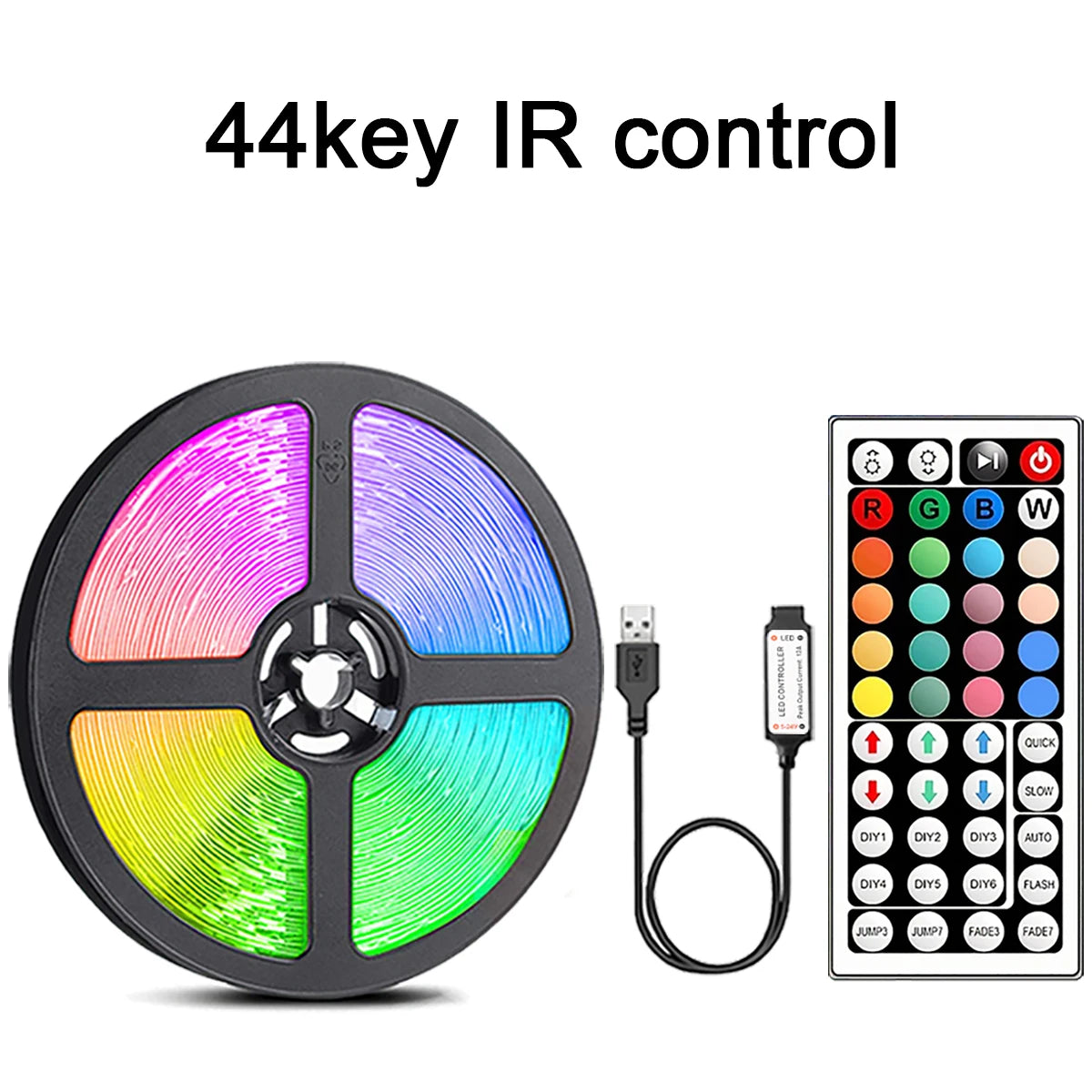 Ansoff LED strip lights with remote control, showcasing colorful RGB tape used as wall or room backlighting for home decor.