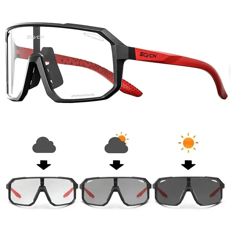 Ansoff photochromic cycling glasses for men and women, mountain and road biking eyewear with outdoor sports and hiking functionality.