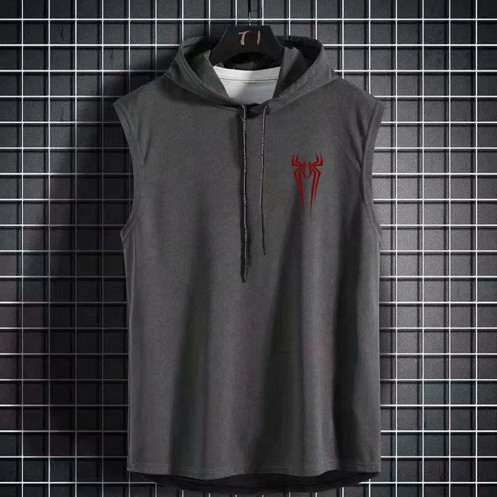Summer hooded sweatshirt new men's sleeveless loose T-shirt solid color lightweight hooded sweatshirt fitness breathable collar