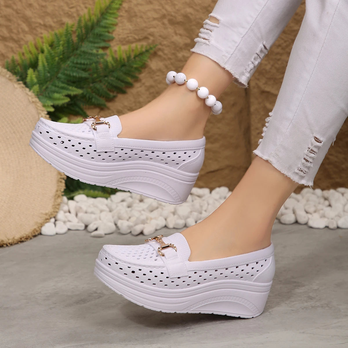 Spring Summer Hot-selling Comfortable Thick-soled Non-slip Sports Shoes for Women Fashion New Breathable Sexy Wedge Work Shoes - Acros