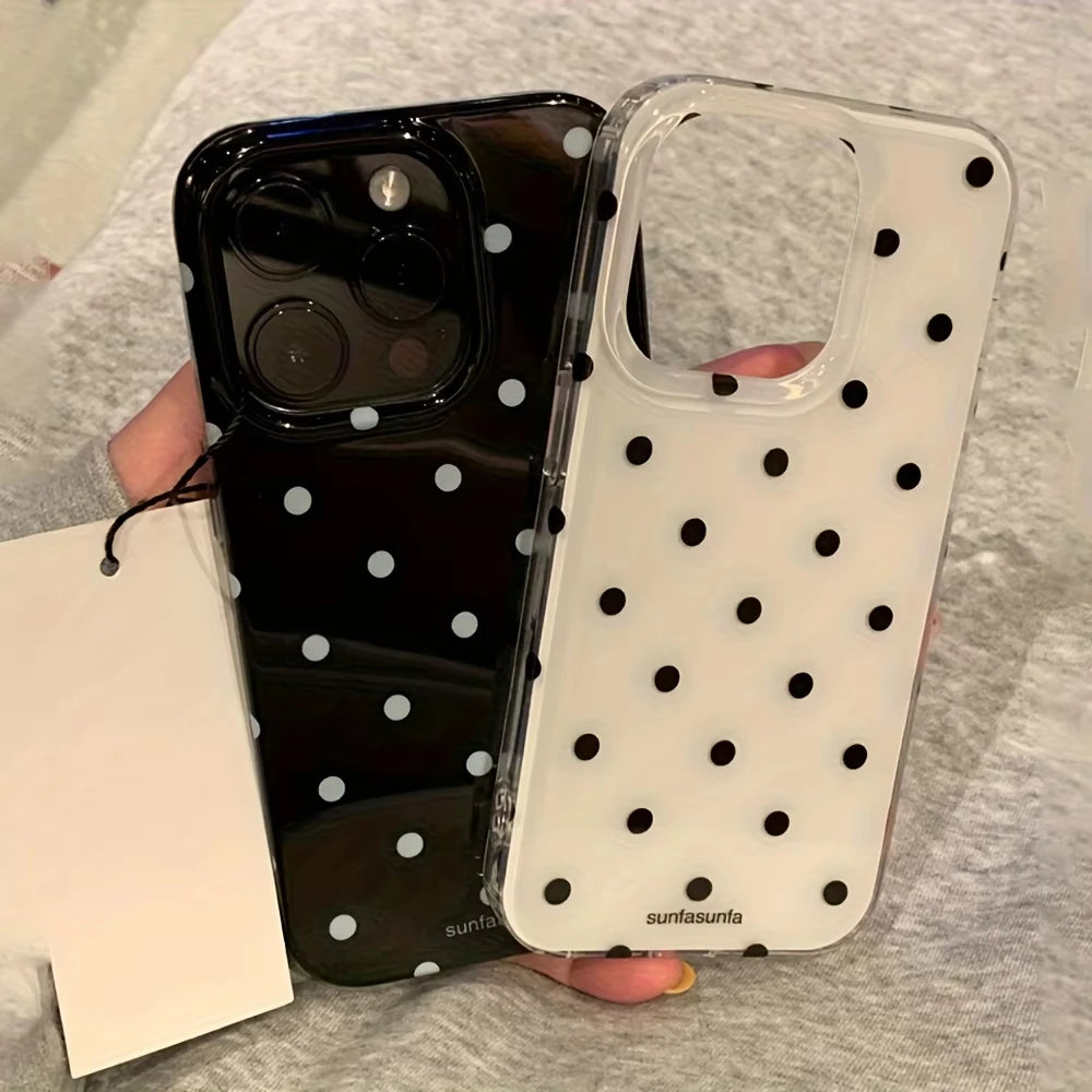 Minimalist Black White Polka Dot Phone Case For iPhone 17 Air 16 Pro Max 15 14 Plus 13 12 Mini 11 Shockproof Silicone Back Cover - Acros