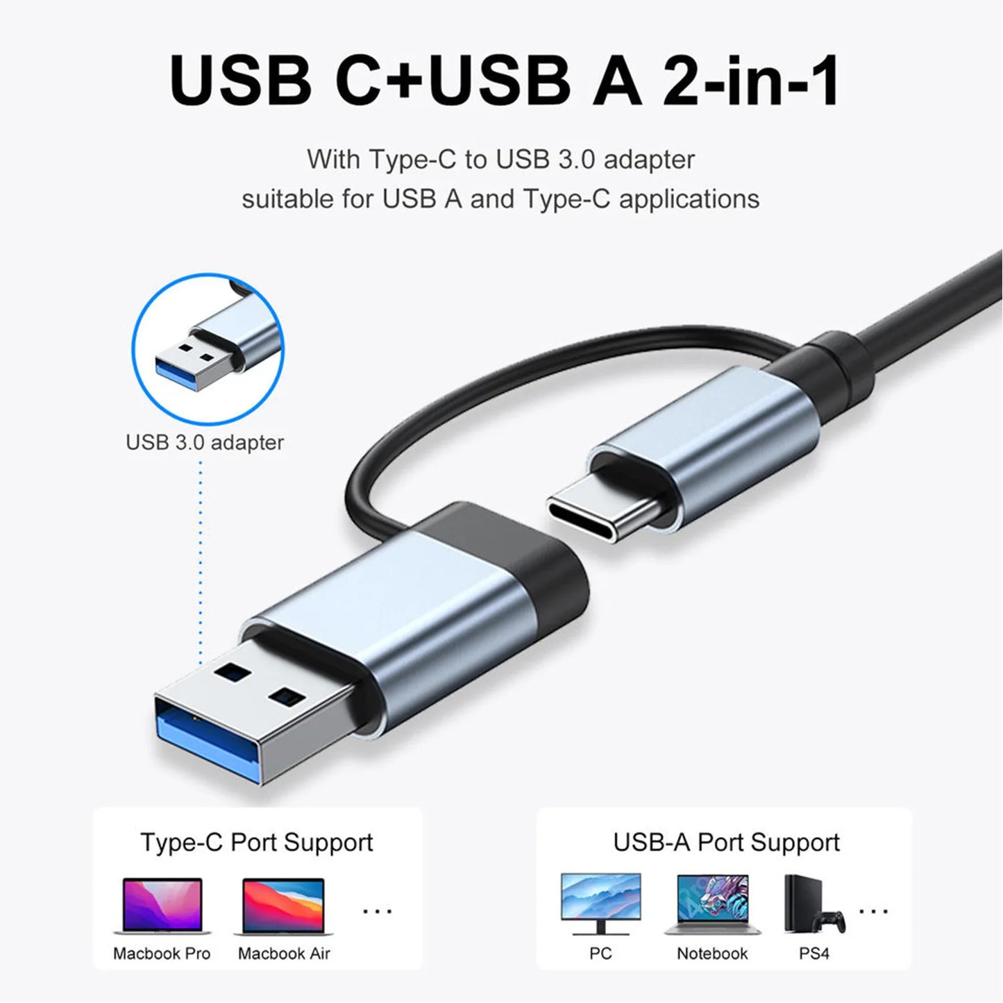USB C Hub USB Hub 3.0, Aluminum 7 in 1 USB Extender, USB Splitter with USB 3.0, 4 X USB 2.0 and 2 USB C Ports USB Distributor - Acros