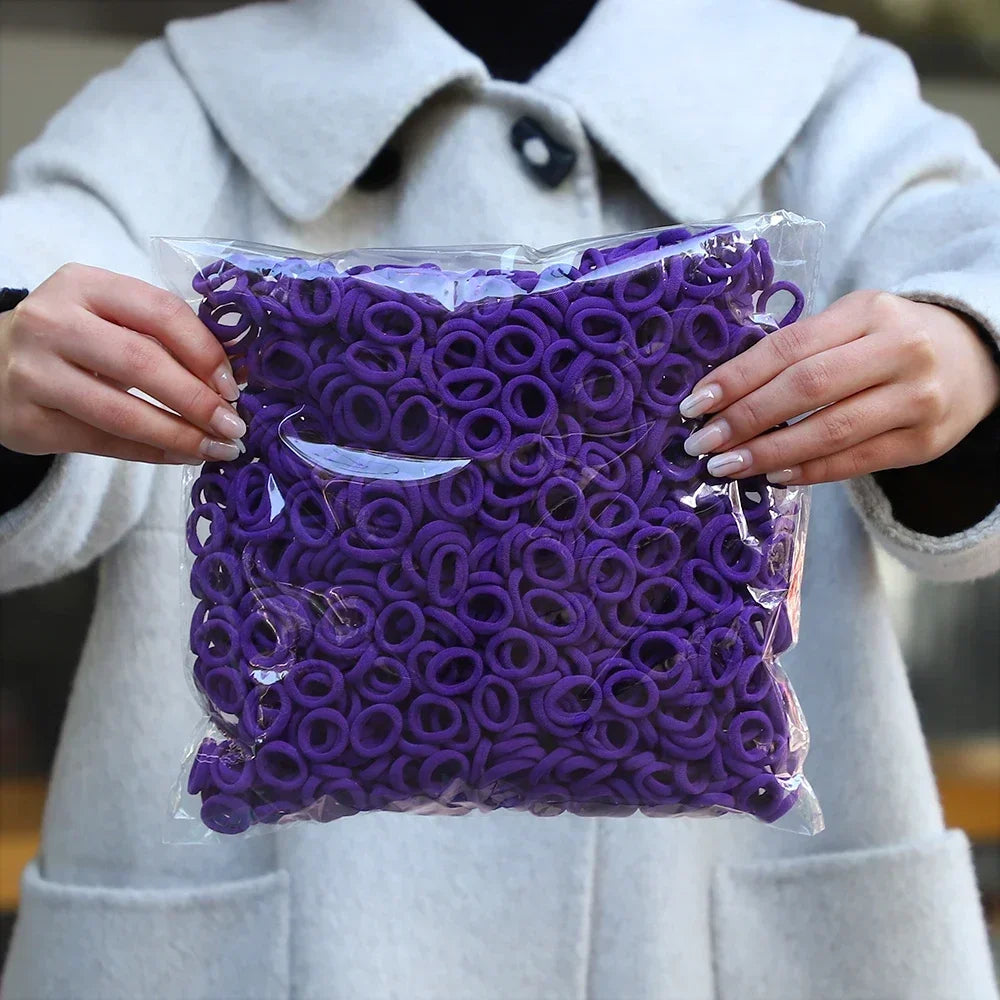 50Pcs/bag Colorful Basic Nylon Ealstic Hair Ties for Girls Ponytail Hold Scrunchie Rubber Band Kid Fashion Hair Accessories - Acros