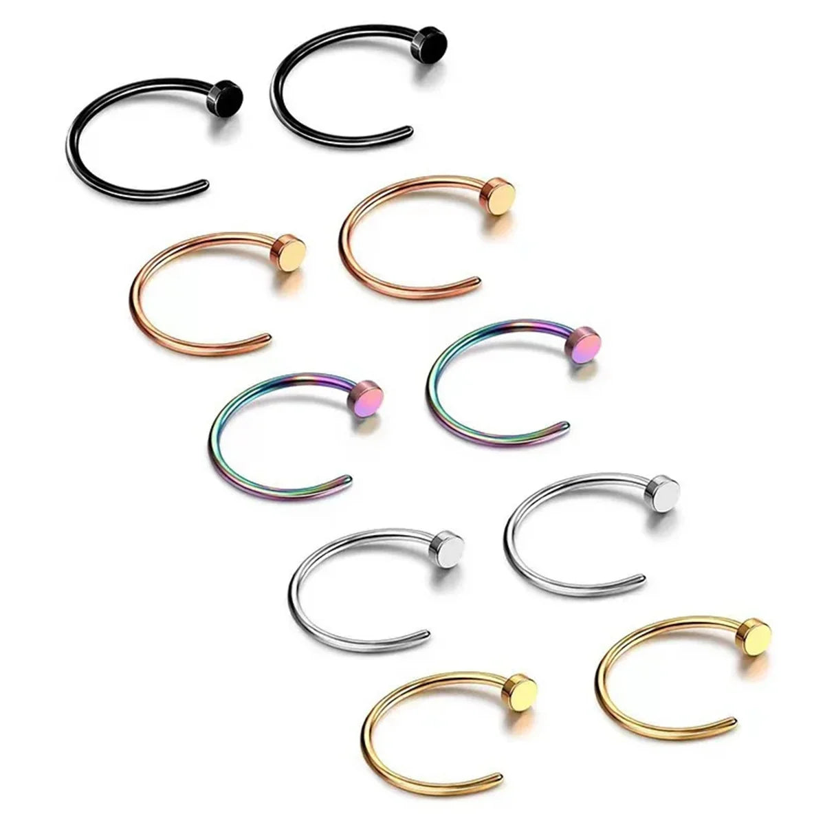 Set of 2/10 stainless steel fake nose rings for women and men, clip-on labret lip and nose piercing jewelry by Ansoff.