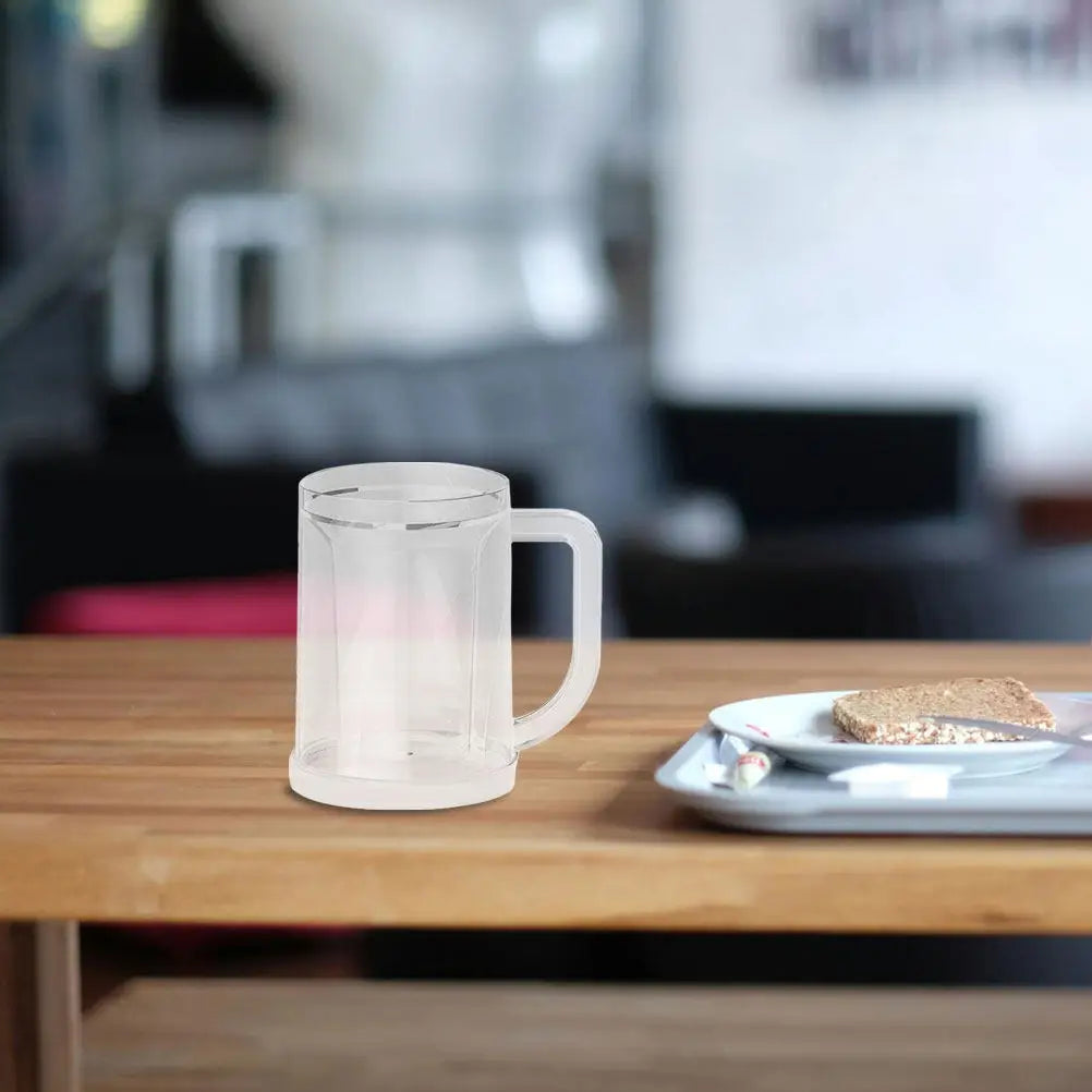 Two clear Ansoff freezer mugs with double wall insulation, handles, ideal for cold drinks and icy beverages.