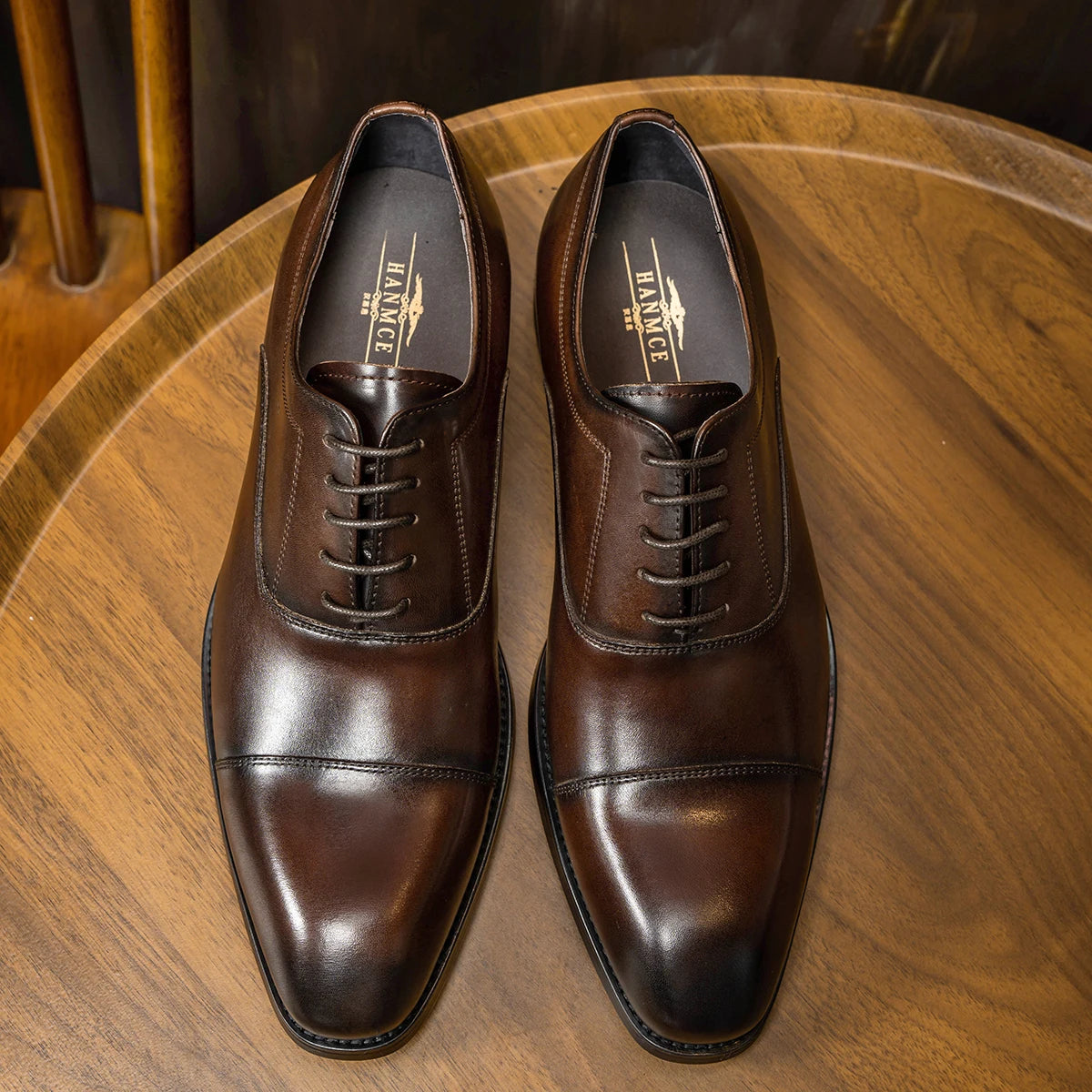 Ansoff men's 2025 Hanmce Oxford shoes with genuine leather, breathable design, and shiny patent finish for stylish formal wear.