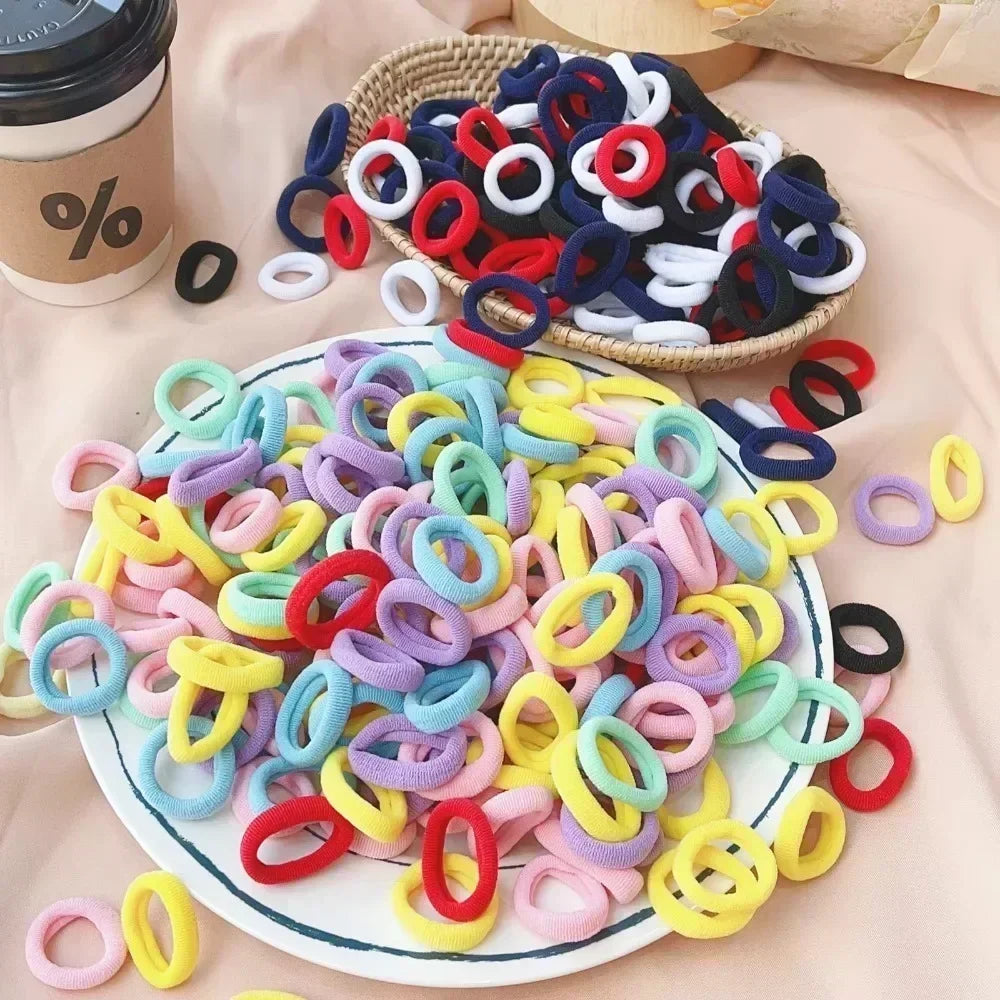 50Pcs/bag Colorful Basic Nylon Ealstic Hair Ties for Girls Ponytail Hold Scrunchie Rubber Band Kid Fashion Hair Accessories - Acros