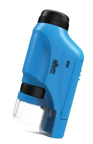 Ansoff handheld microscope with 60-120x magnification, LED light, battery-powered, suitable for kids' science exploration.