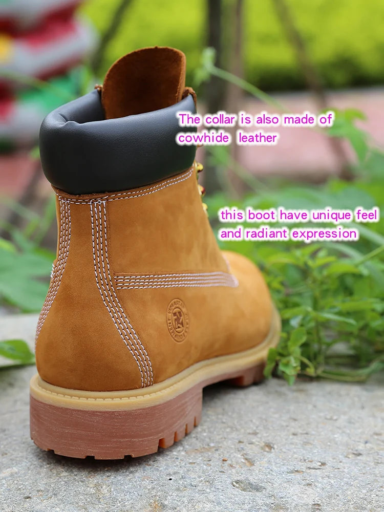 Men's Ansoff waterproof leather work boots with yellow accents, designed for outdoor hiking and casual outdoor activities.