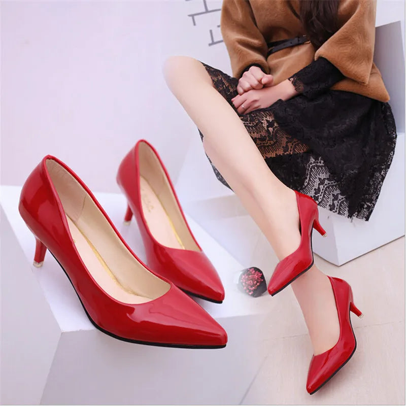 Shoes Ladies Pumps Medium Heel Nude Sexy High Heels Weeding Shoes Women Office Work White Pumps Party Shoes - Acros