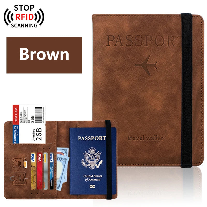 Ansoff passport holder for travel essentials, black leather wallet case with multiple slots for passports and travel documents.