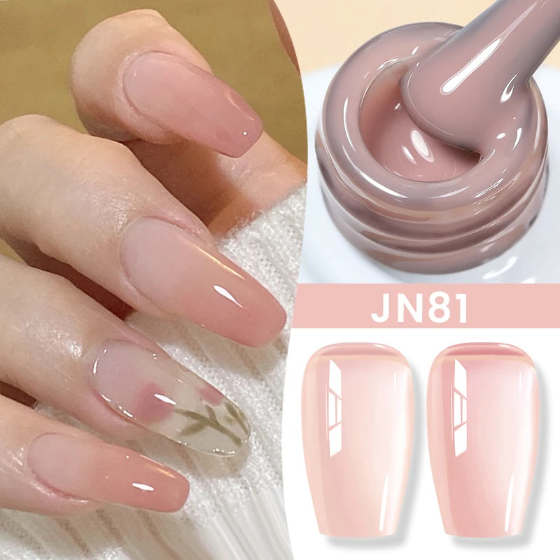 BORN PRETTY Jelly Nude Gel Nail Polish 10ml Light Pink Peach Translucent Color UV Light Cure Gel Varnish Nail Art DIY at Home - Acros