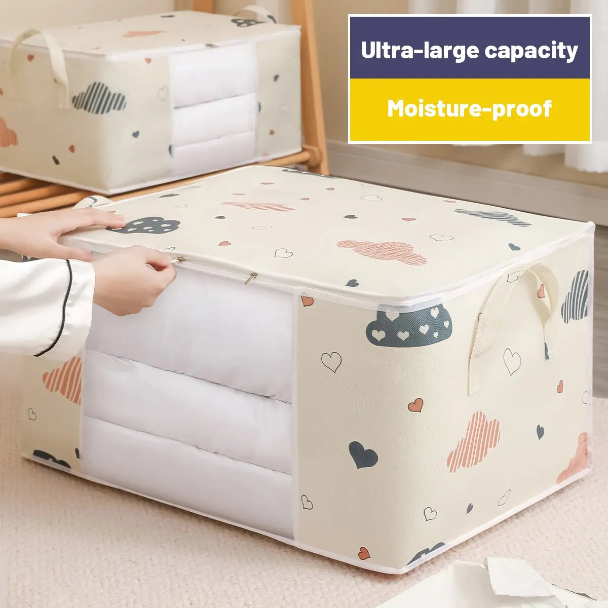 Large Capacity Clothes Storage Bag Organizer With Reinforced Handle Suitable For Blankets Bedding Foldable With Sturdy Zipper - Acros