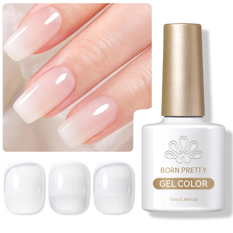 BORN PRETTY Jelly Nude Gel Nail Polish 10ml Light Pink Peach Translucent Color UV Light Cure Gel Varnish Nail Art DIY at Home - Acros
