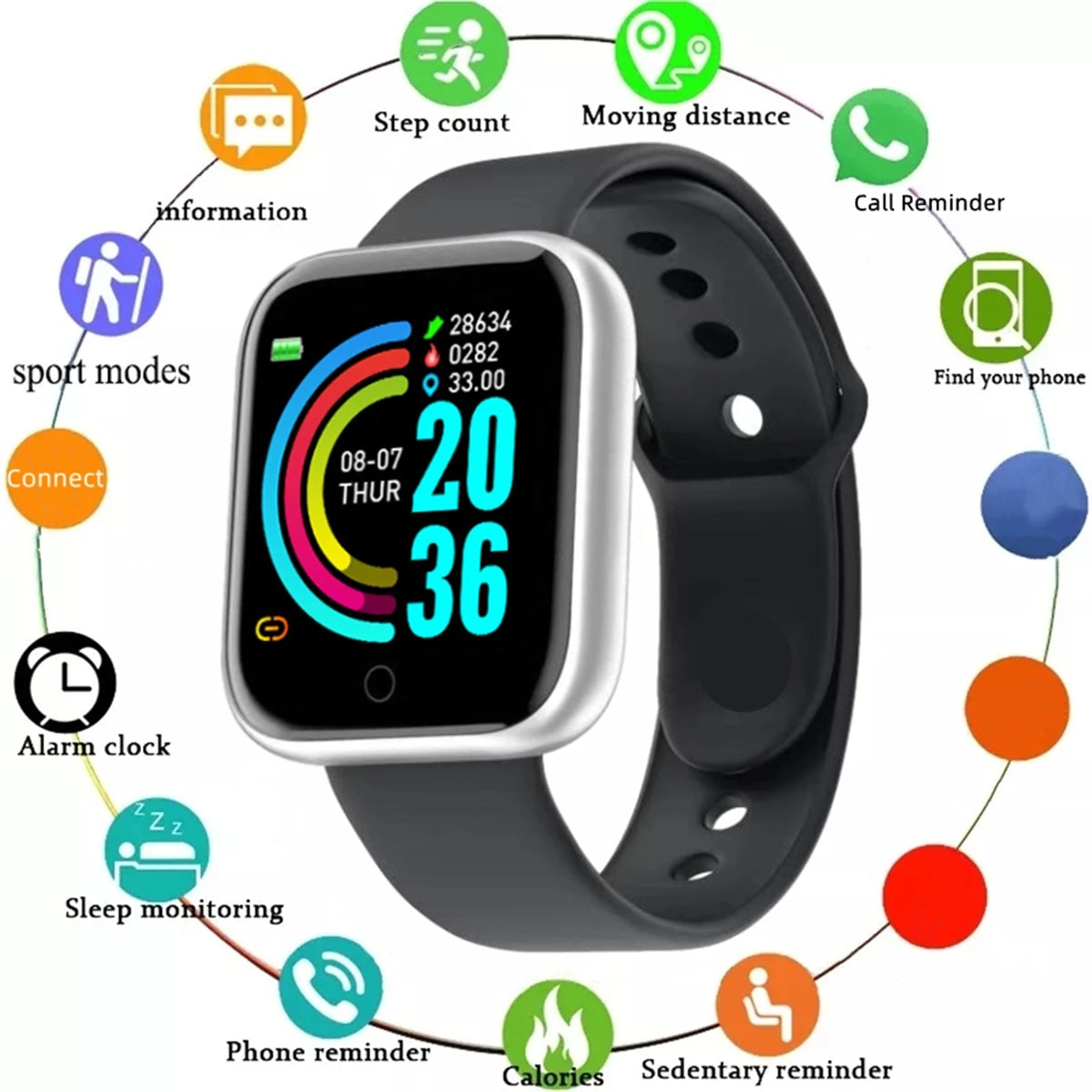 Smartwatch Men Women Wristwatches Smart Watch Message Fitness Monitor Bracelet Birthday Gift Electronic Clock For Android IOS - Acros