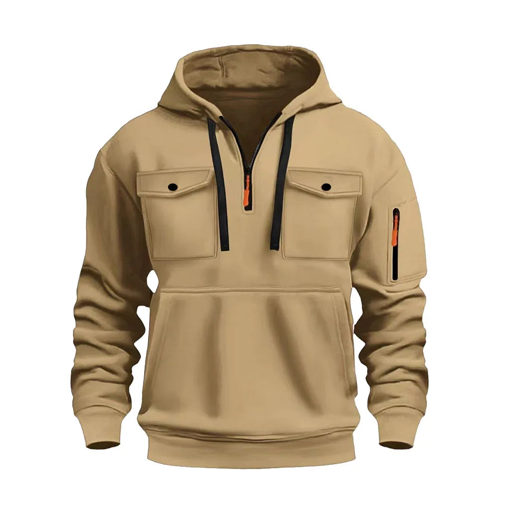 Men's hooded sweatshirt with long sleeves and zippered arms, featuring two pockets on the chest. Men's sportswear casual - Acros