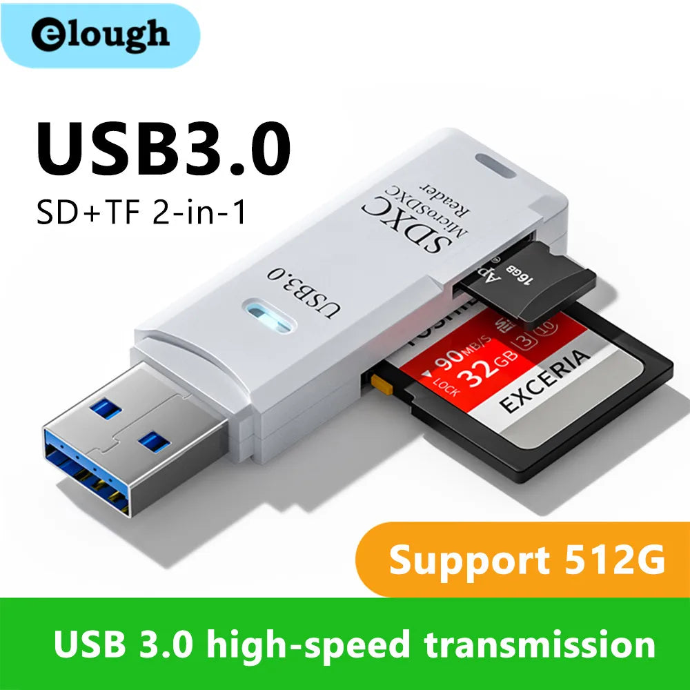 2 in 1 USB 3.0 Card Reader Micro TF sd card Reader usb adapter High Speed Cardreader TF Memory card For PC Laptop Accessories - Acros