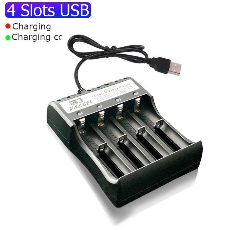 18650 Battery Charger 1/2/4 Slots Dual 18650 Charging 3.7V  Rechargeable Lithium Battery USB Charger For 16340 14500 18650 - Acros