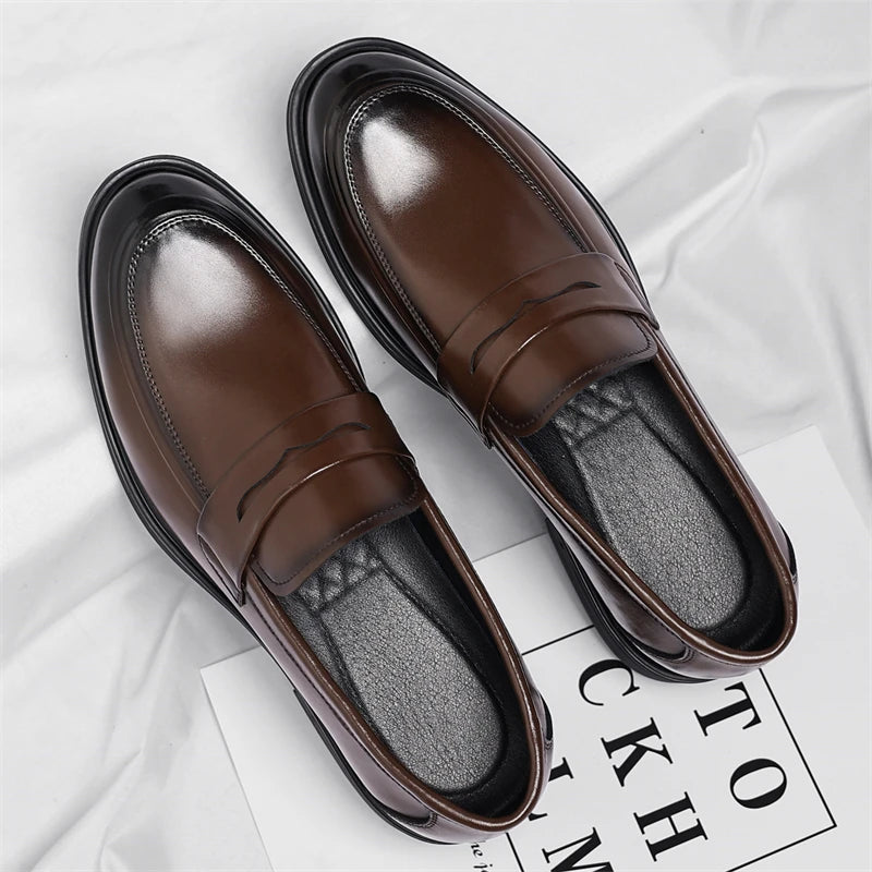 Men's Formal Leather Loafers Italian Style Slip-on  Stylish Elegant Business Shoes Comfortable Lightweight Office Dress Shoes - Acros