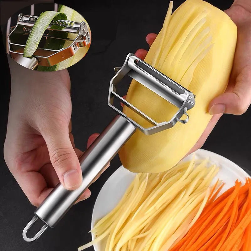 Ansoff stainless steel double-head vegetable peeler with ergonomic handle, suitable for peeling fruits and vegetables in the kitchen.