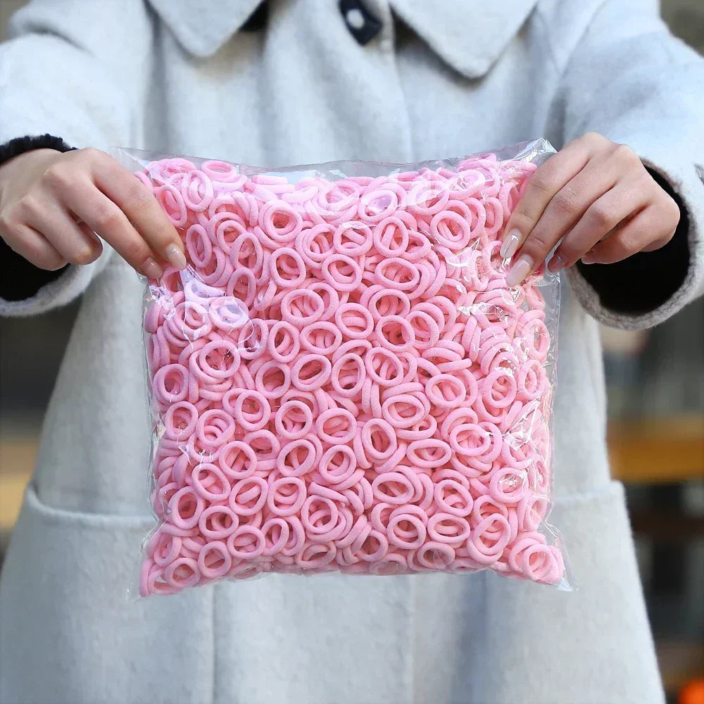 50Pcs/bag Colorful Basic Nylon Ealstic Hair Ties for Girls Ponytail Hold Scrunchie Rubber Band Kid Fashion Hair Accessories - Acros