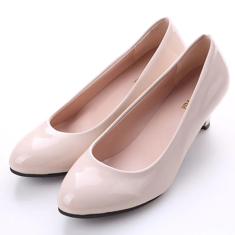 Shoes Ladies Pumps Medium Heel Nude Sexy High Heels Weeding Shoes Women Office Work White Pumps Party Shoes - Acros