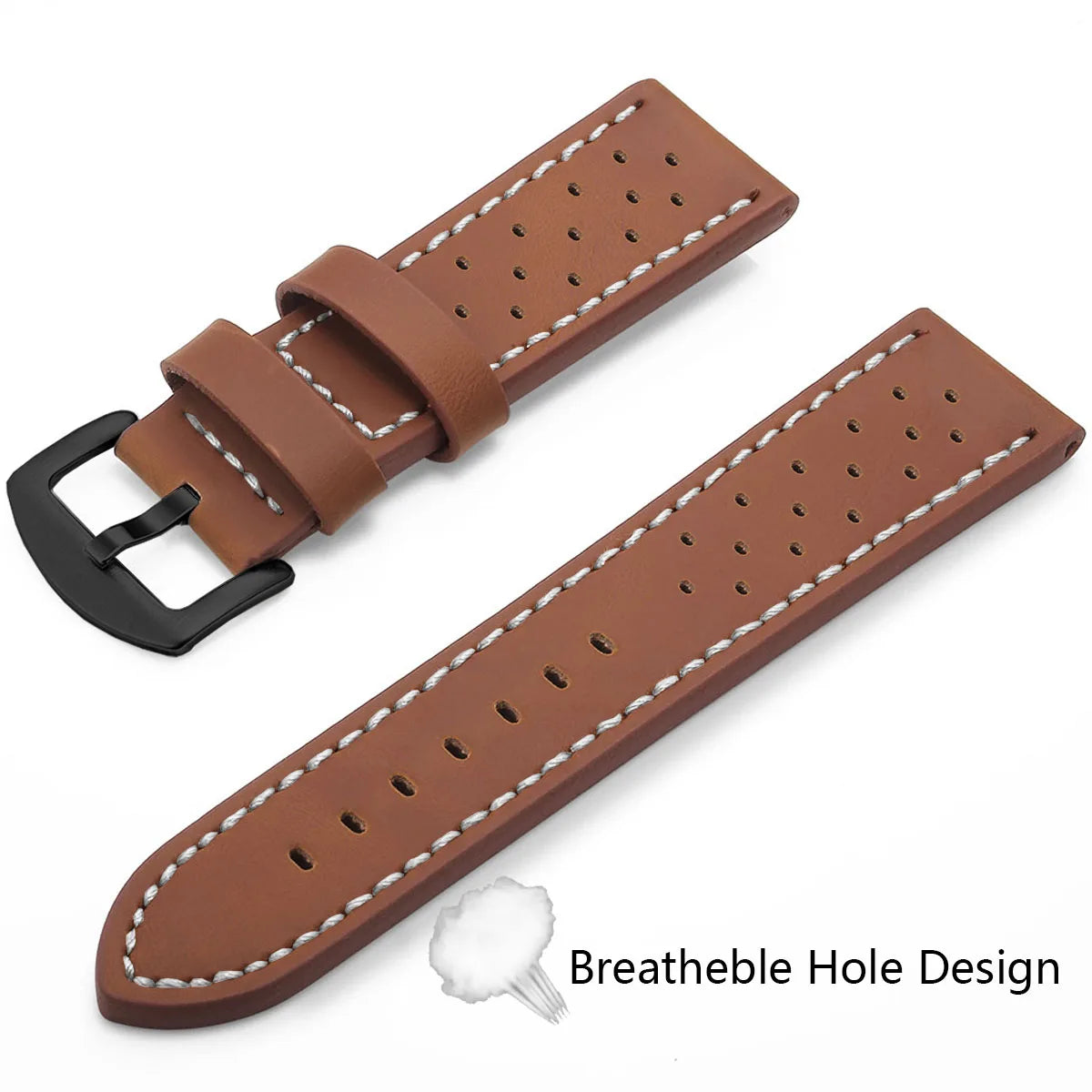 Ansoff SAMCO leather sport watch band with stainless steel buckle, 18mm to 24mm width, vintage style for stylish watch accessories.