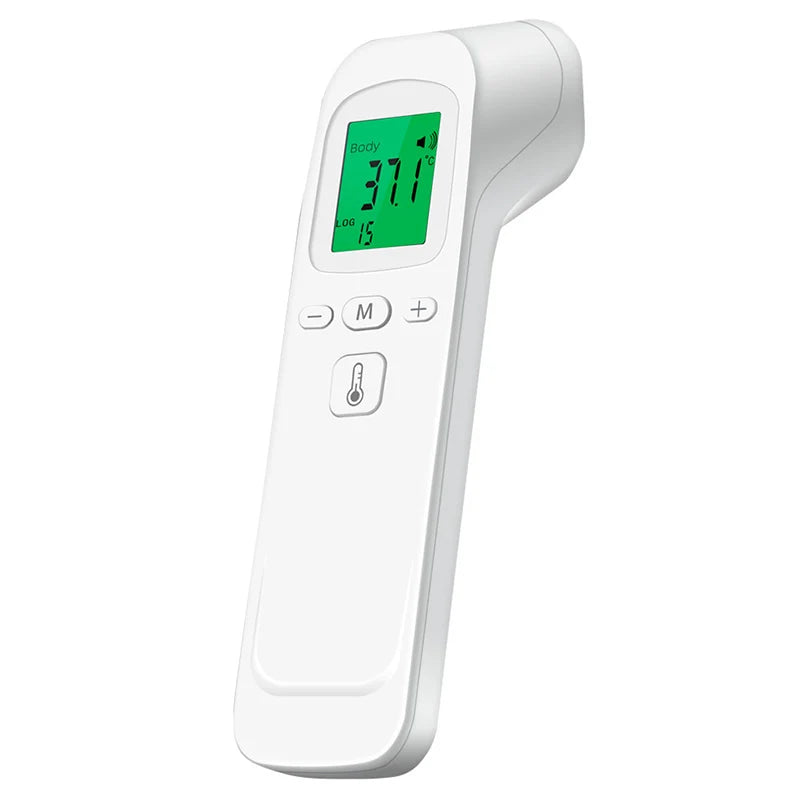 Ansoff infrared fever thermometer showing digital LCD display, non-contact laser body temperature measurement for infants and adults.