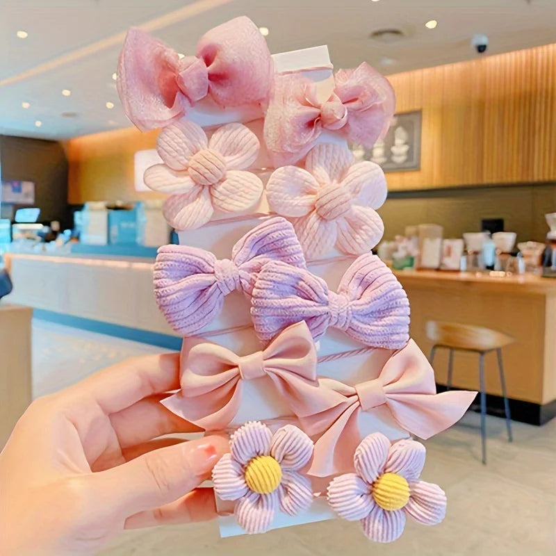 10 Pieces Of Cute And Sweet Style Bow Flower Design, Strong Elasticity, Does Not Damage Hair, Suitable For Ponytail Hair Accesso - Acros