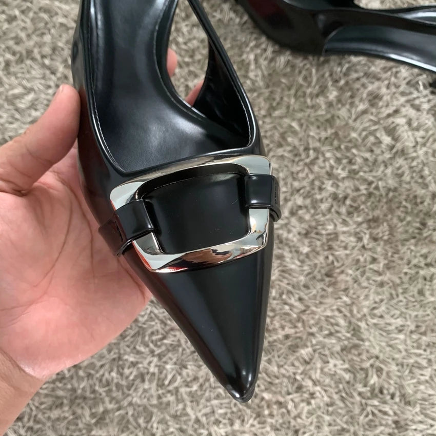 2025 New Shoes Black Leather Shoes Woman Pumps Slingbacks Pointed Toe High Heels Stiletto Sexy Party Shoes Women Heels - Acros