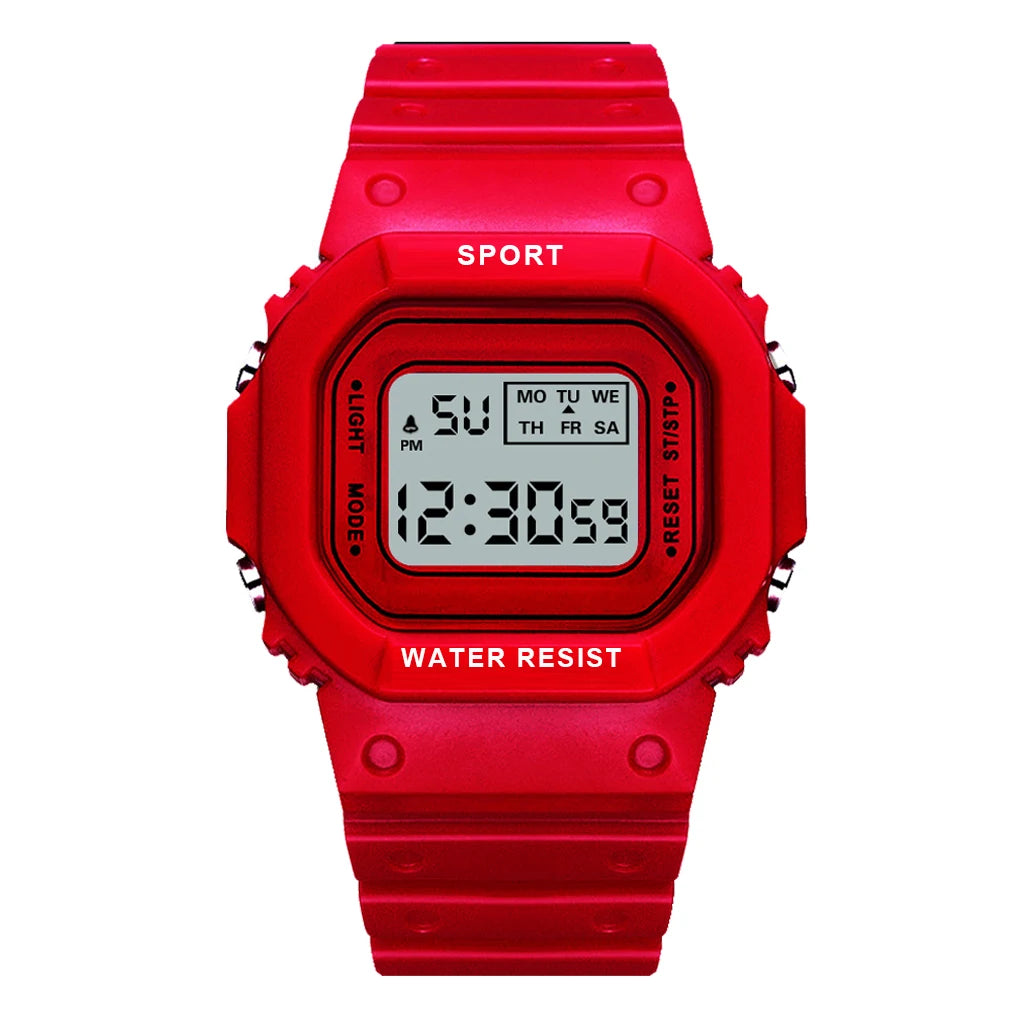 YIKAZE Sports Watch Boys Girls Student LED Electronic Watch Colorful Men Women Square Digital Watches Waterproof Rubber Clock - Acros