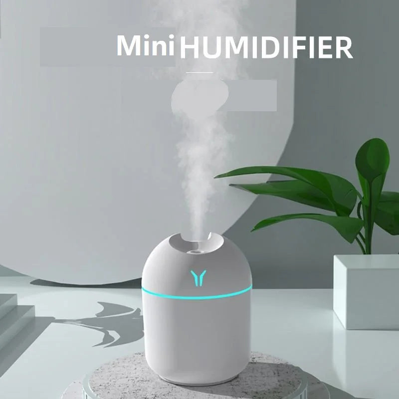 Ansoff 250ML USB mini air humidifier and essential oil diffuser with LED color lamp, ultrasonic mist maker for home or car use.